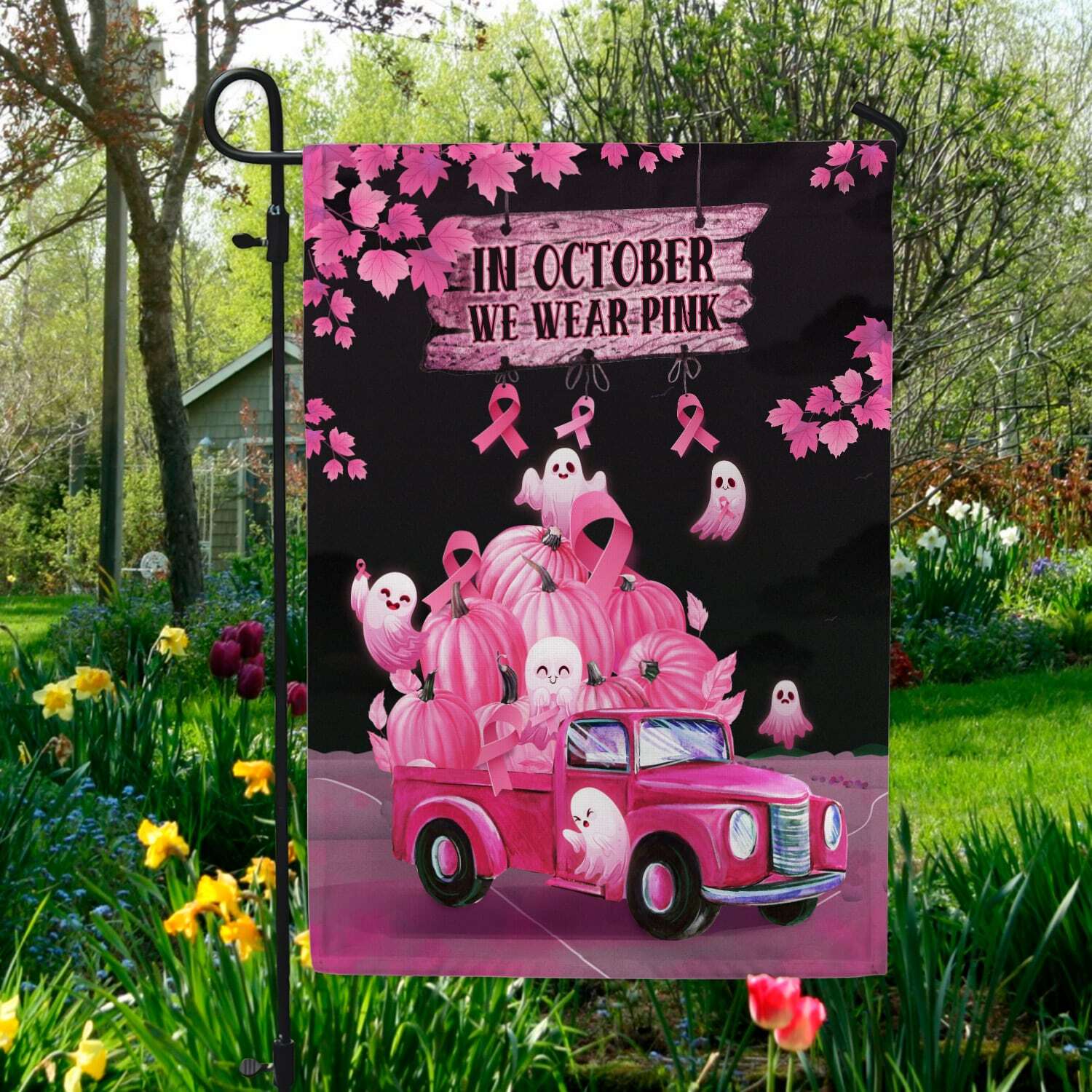 In October We Wear Pink Decorative Graden Flag