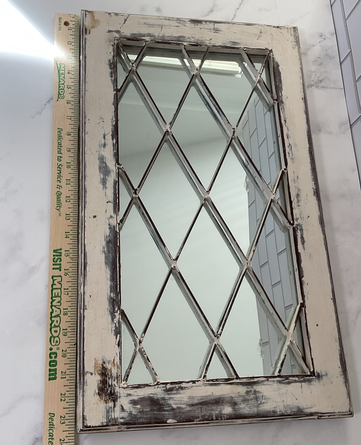 Vintage mirrored diamond window 23.5” x 13.75”￼