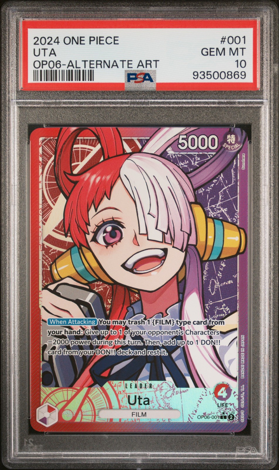 UTA ONE PIECE OP06 001 ALTERNATE ART ONE PIECE PSA 10 UTA ONE PIECE OP06 001 ALTERNATE ART ONE PIECE PSA 10