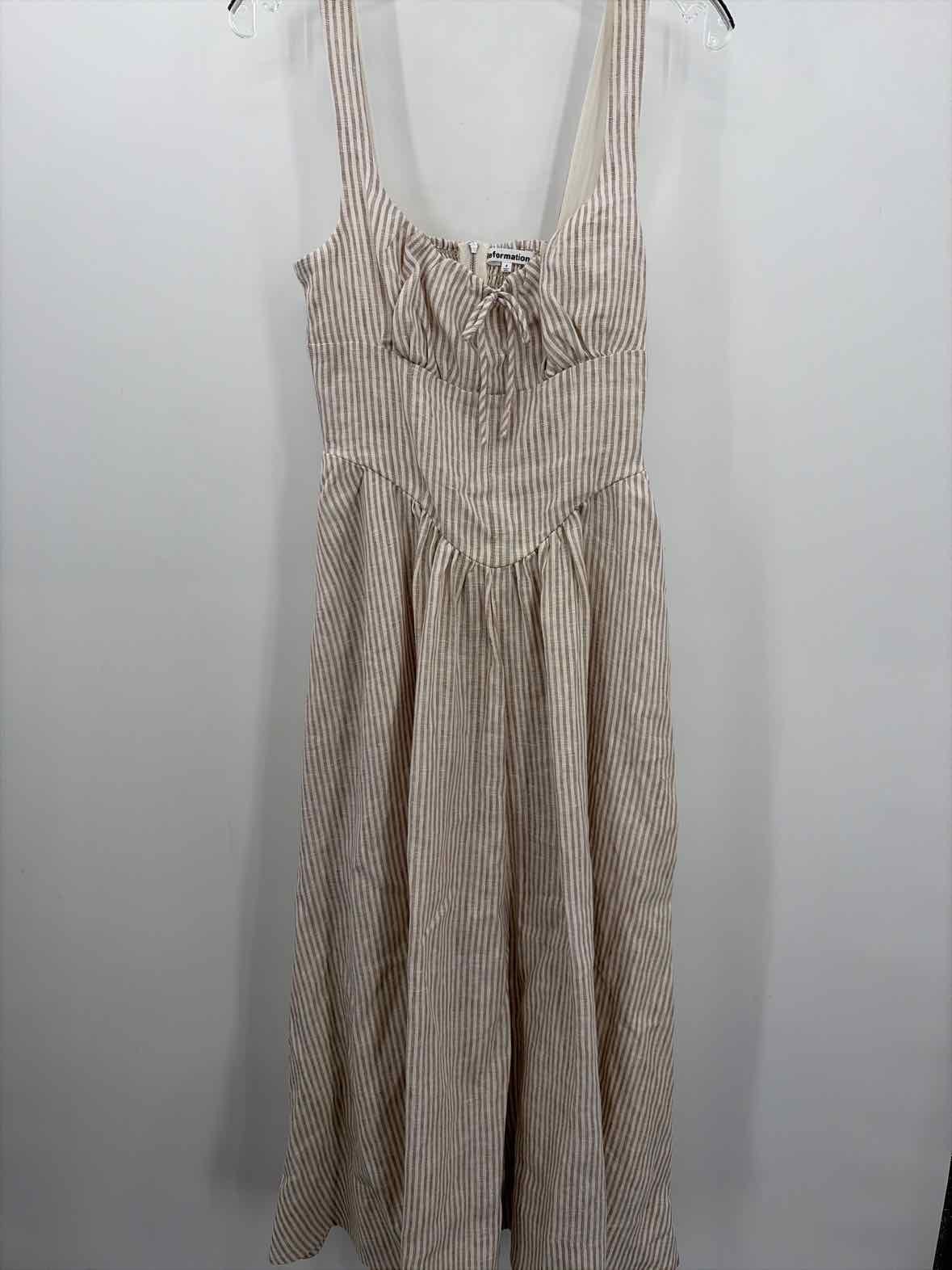 Pre-Owned Reformation Tan Size 4 Stripe Midi Sleeveless Dress