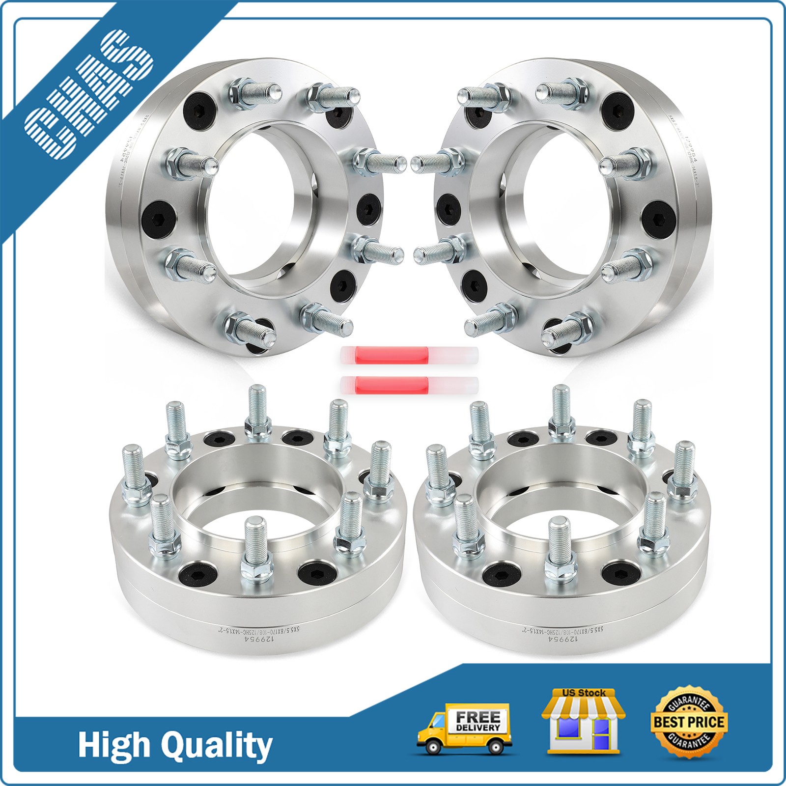 (4) 5x5.5 to 8x170 Wheel Adapters 2 inch 5x139.7 Hub to 8x170 Wheel For Ram 1500