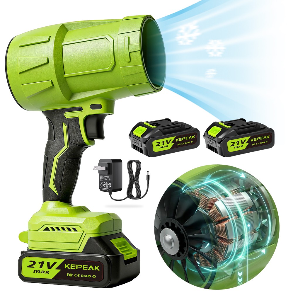 21V Soplador de hojas inalámbrico, 360000RPM, portátil, con 2 baterías de 3.0 Ah