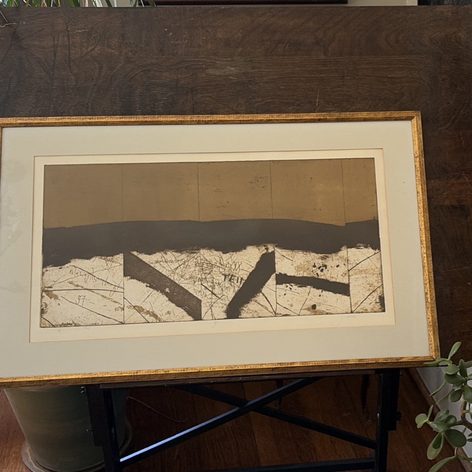 J. Bernik Signed Numbered Etching Print 1966 Paper Landscape Matted Framed