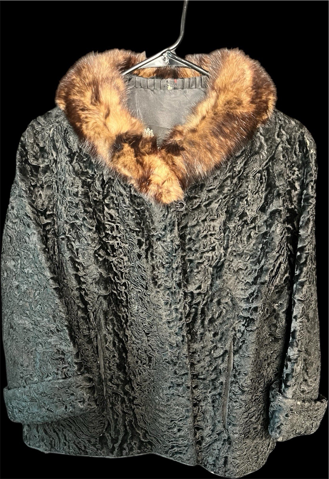 ‘Bruno Furs’ Vintage 1950s Persian Curly Lamb Bolero/Short Coat w/ Mink Collar