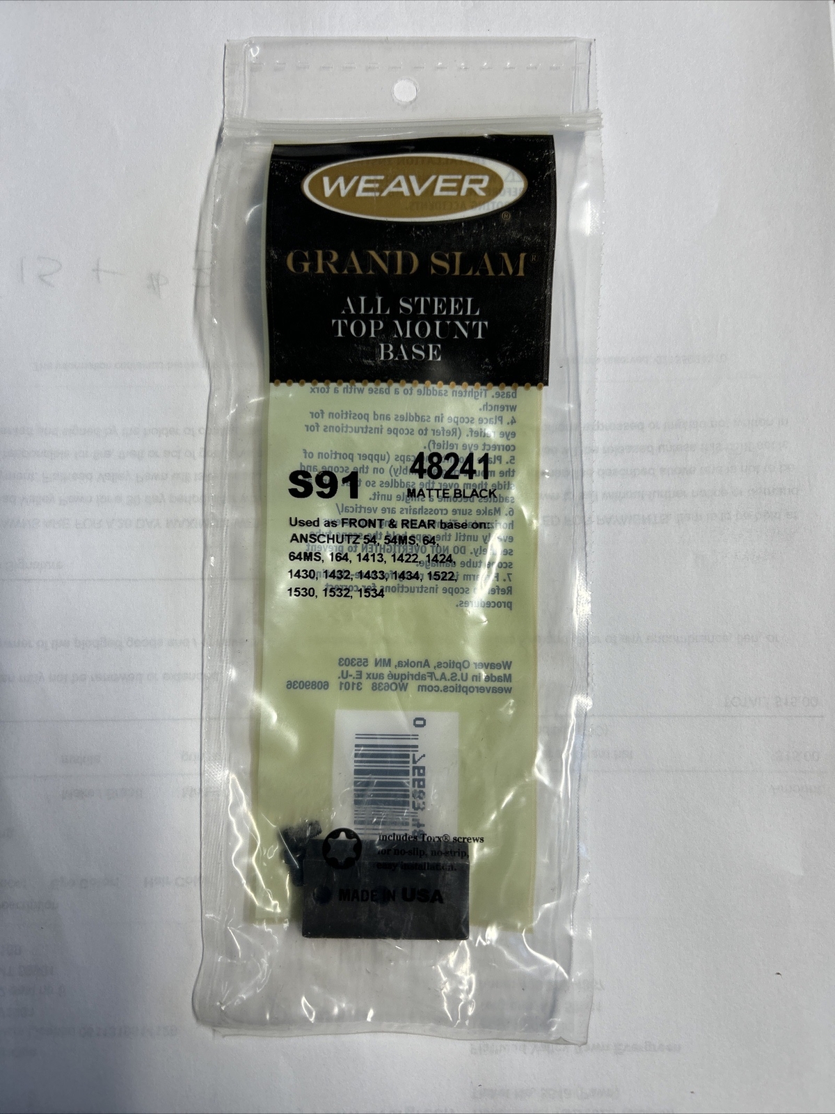 Weaver Grand Slam All Steel Top Mount Base - S91 48241 Black 