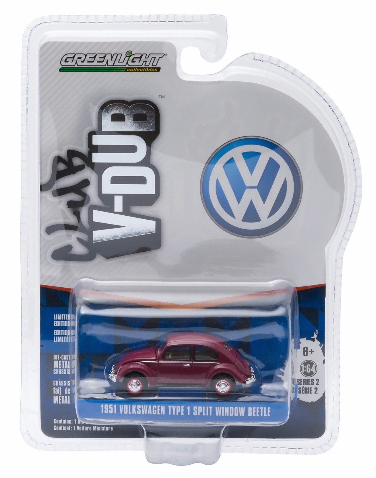 1951 VOLKSWAGEN TYPE 1 SPLIT WINDOW BEETLE * CLUB V-DUB *  2015 GREENLIGHT 1:64