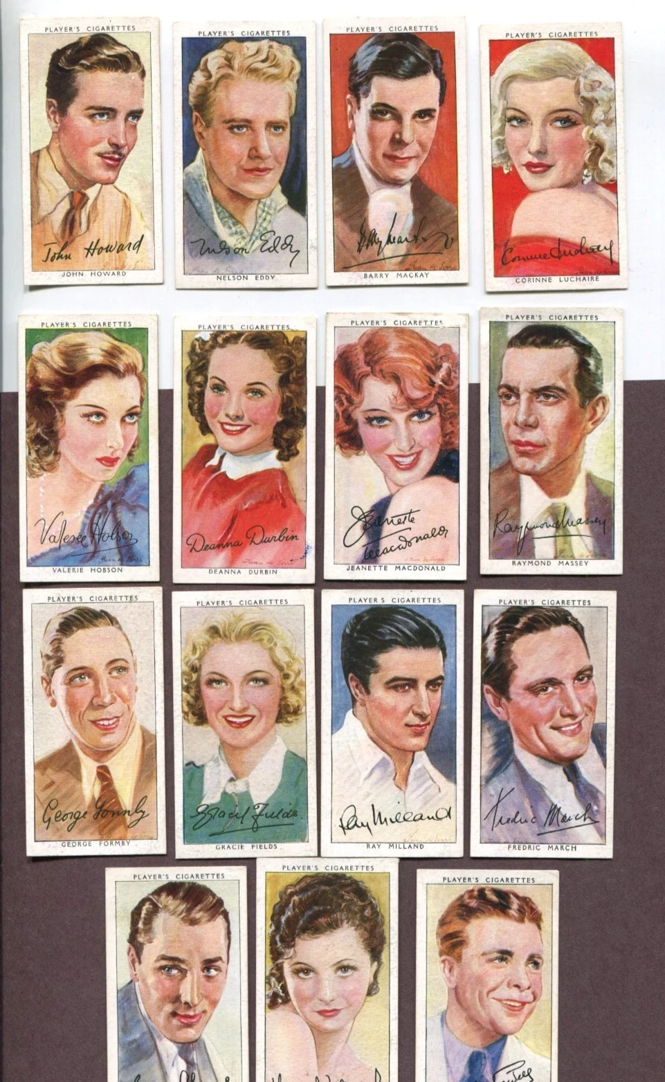 1938 JOHN PLAYER & SONS LTD. FILM STARS 3RD SERIES 50 TOBACCO CARD SET 1938 JOHN PLAYER & SONS LTD. FILM STARS 3RD SERIES 50 TOBACCO CARD SET
