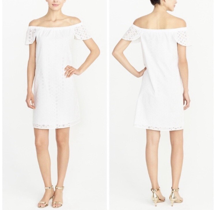 NEW J. Crew White Eyelet Off the Shoulder Dress Small S J0976 Chic Preppy NWT NEW J. Crew White Eyelet Off the Shoulder Dress Small S J0976 Chic Preppy NWT