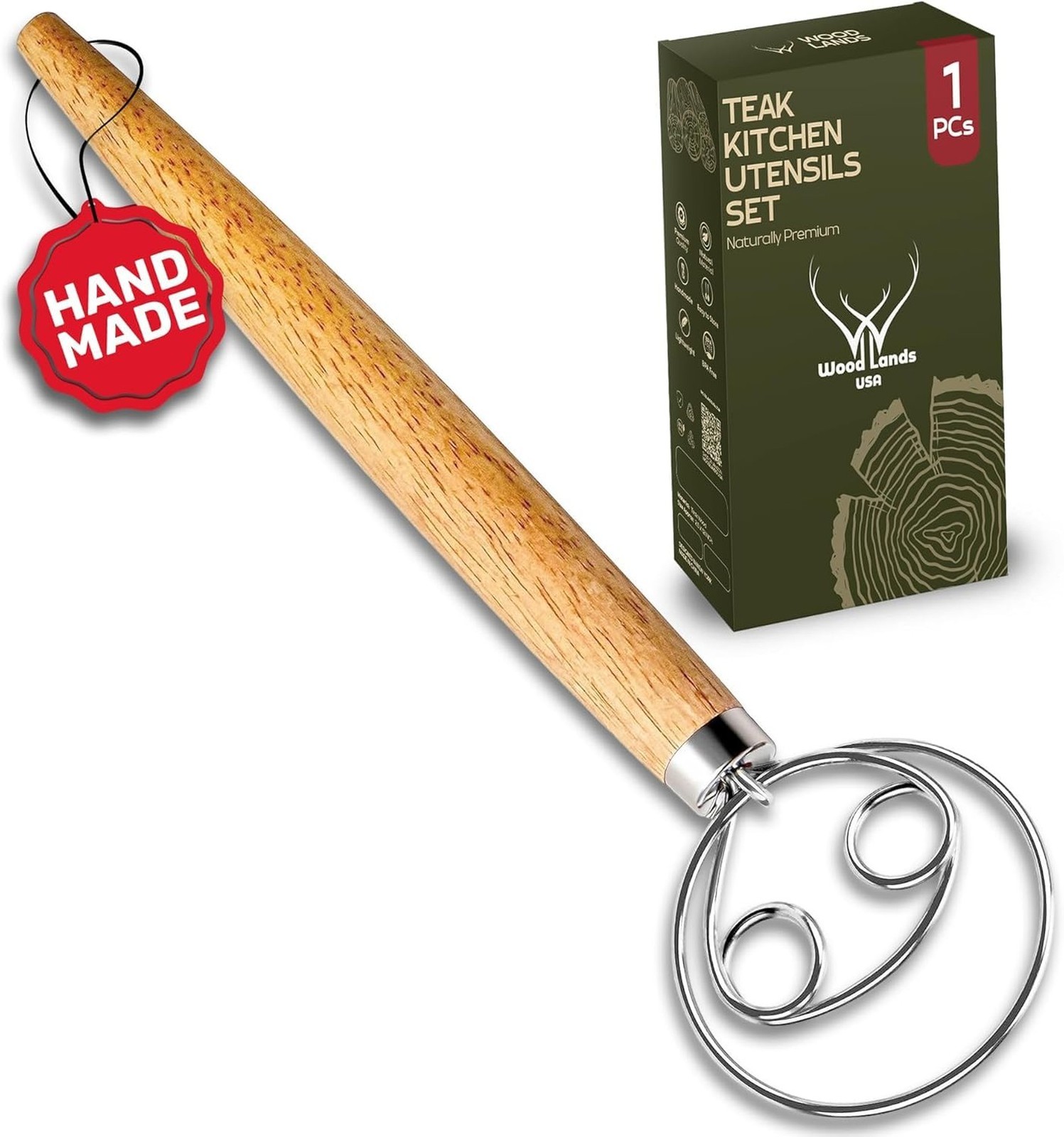 WOODLANDS USA Danish Dough Whisk for sourdough 13 Inch - 304 Stainless Steel ...