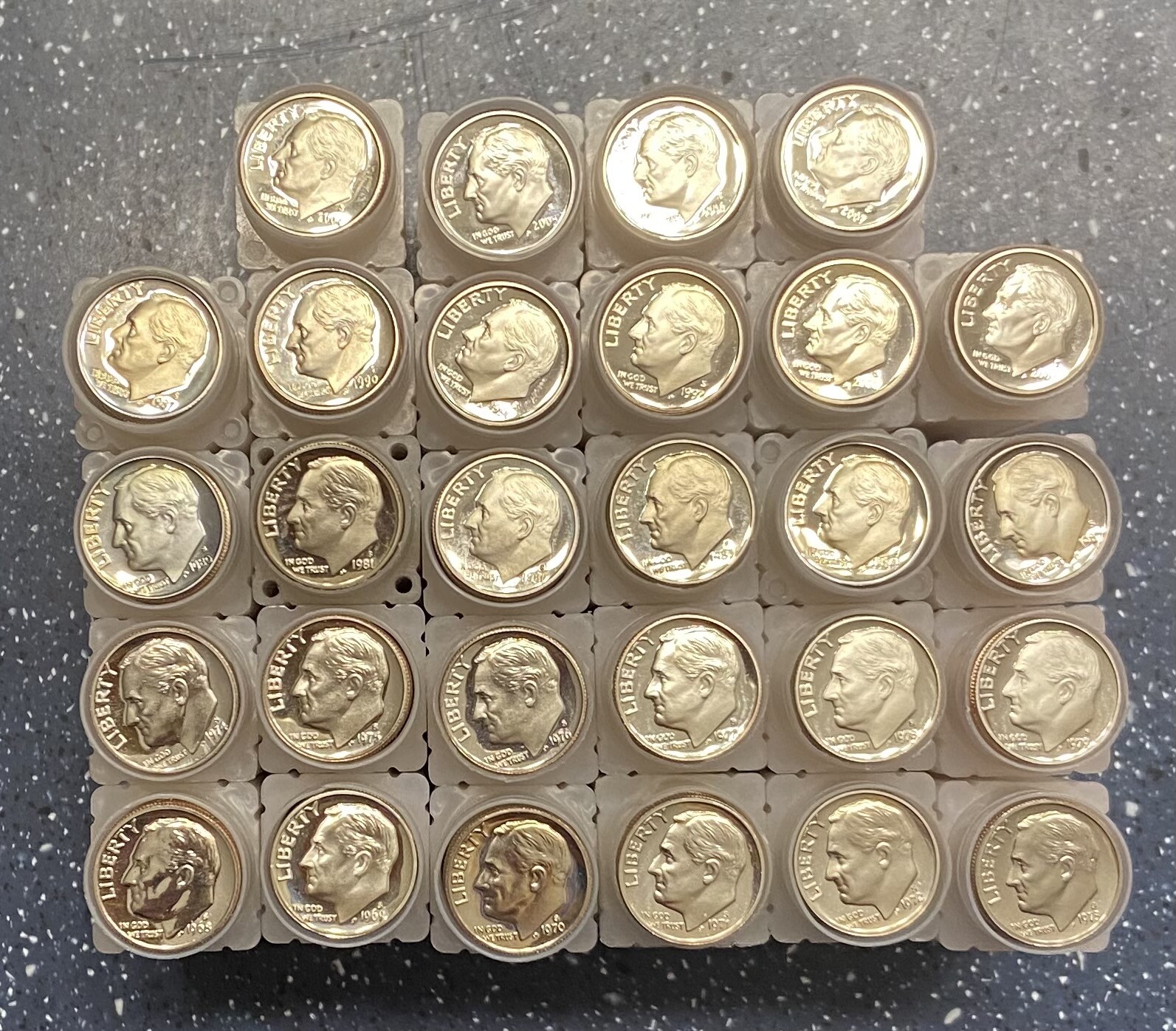 28 DIFFERENT **PROOF** ROOSEVELT DIMES IN TUBE - L@@K AT PICTURES    