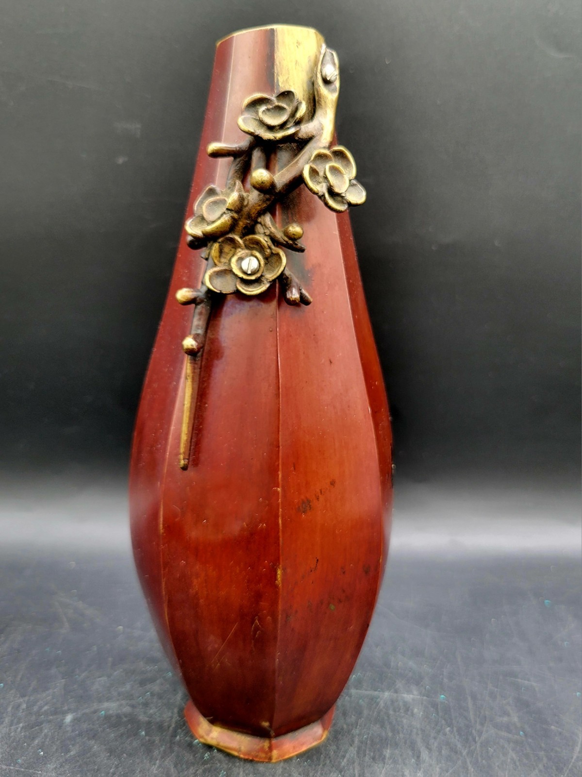 Antique 19th C Japanese Meiji Bronze Mixed Metal Vase Flowers. Bamboo Long  