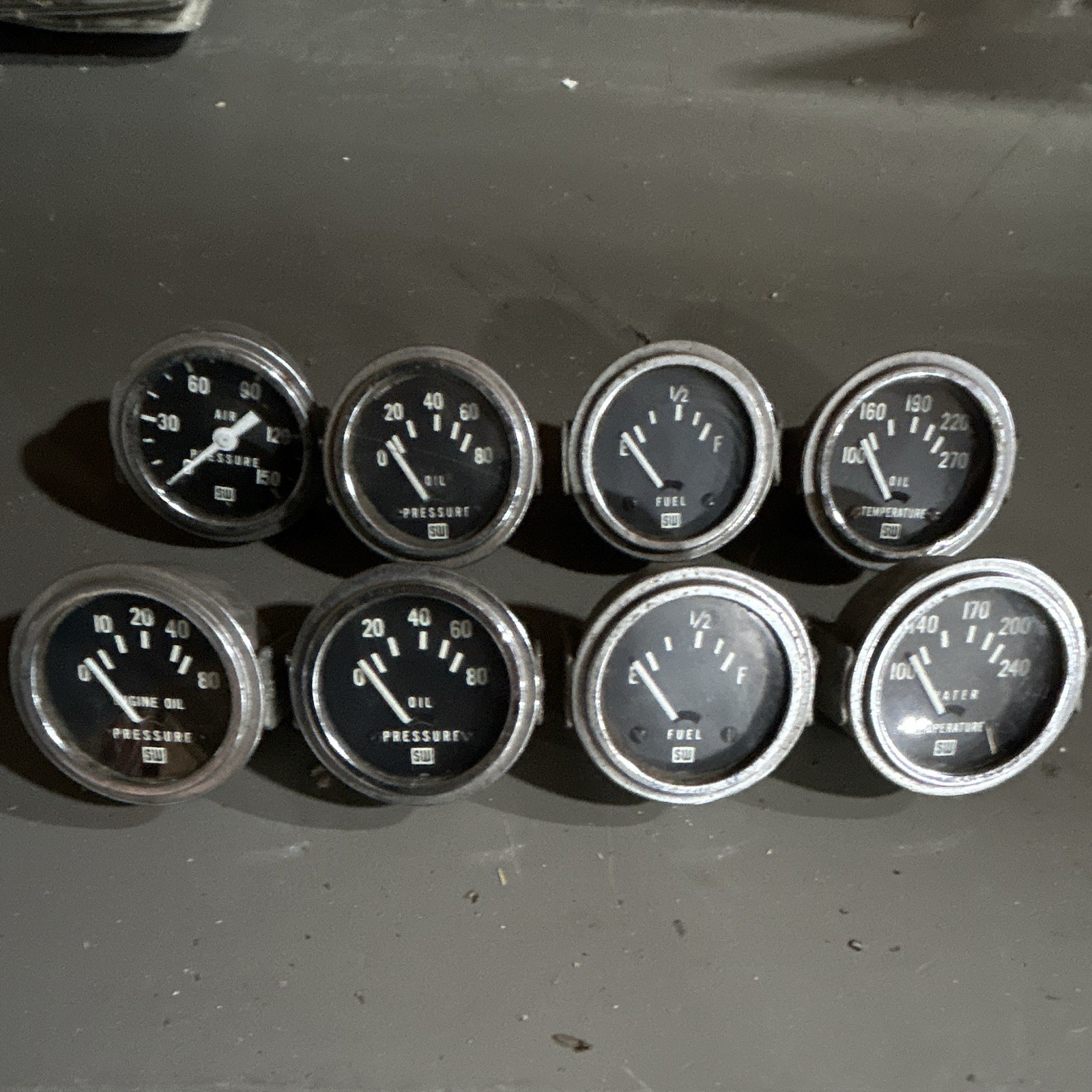 Vintage Stewart Wagner Gauge Lot Of 8 Oil Presssure Water Temperature Fuel Level
