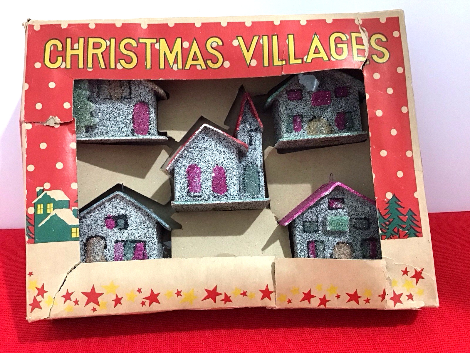 Vtg Putz Houses 1940s /50s Mica Glitter Christmas Village Original Box Set Japan Vtg Putz Houses 1940s /50s Mica Glitter Christmas Village Original Box Set Japan