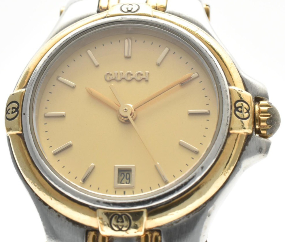 Vintage [Exc+5] GUCCI 9040L 26mm Gold Dial Quartz Women\'s Watch FROM JAPAN