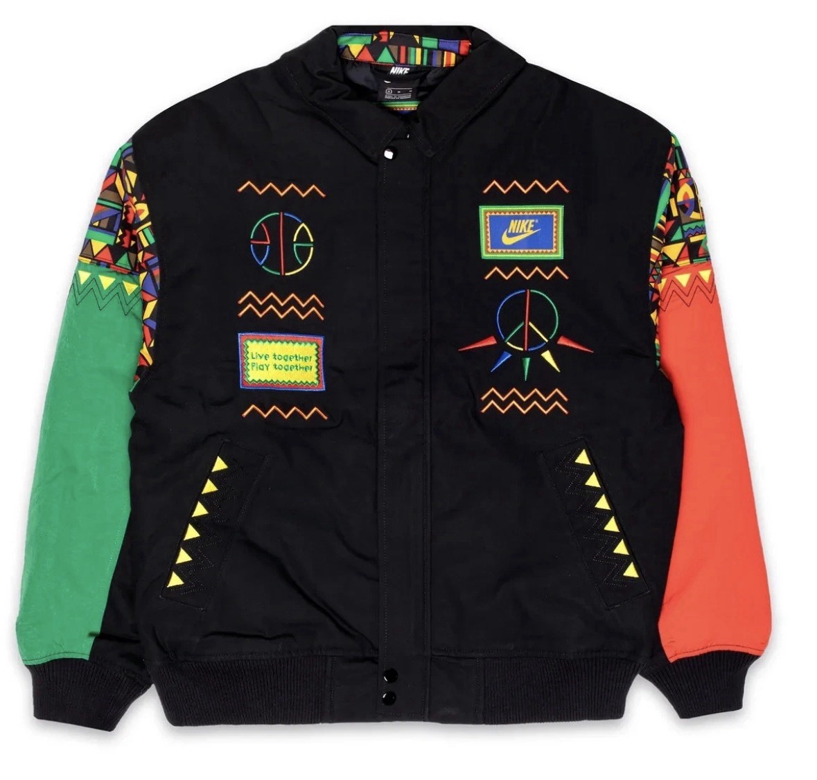 Nike Men\'s Varsity Jacket Loose Fit L Snap Pockets Embroidered Logo