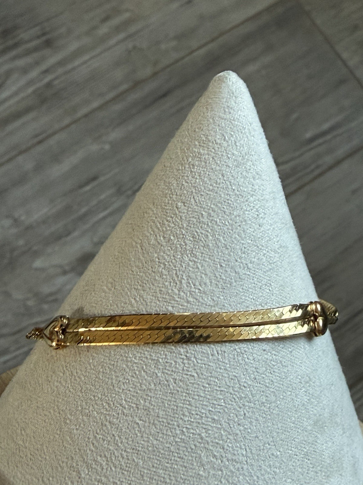 18k Yellow Gold Italy Herringbone Heart Chain Bracelet 7\