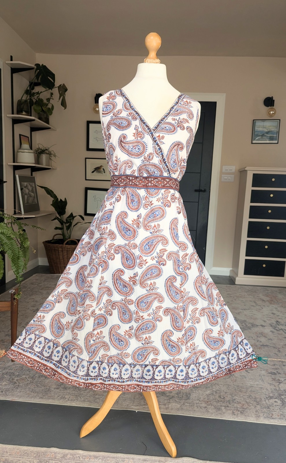 EAST with ANOKHI Dress 20 Paisley Block Print Wrap Top Midi Artisan Collection