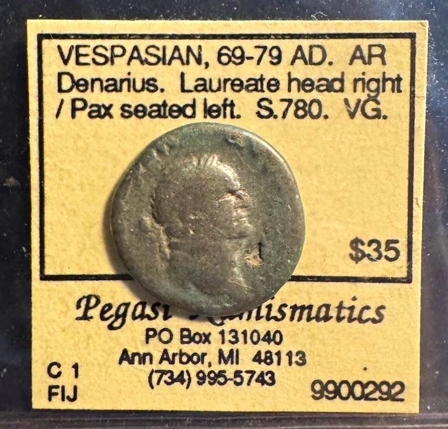 Vespasian AR Silver Denarius 69-79 AD Laureate Head Right Pax Seated S.780 Vespasian AR Silver Denarius 69-79 AD Laureate Head Right Pax Seated S.780