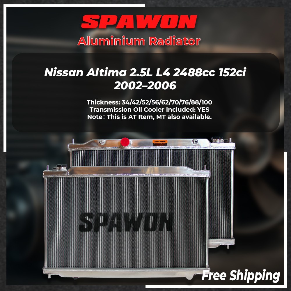 SPAWON 2 ROW Aluminum Radiator for Nissan Altima 2.5L L4 2488cc 152ci 2002-2006