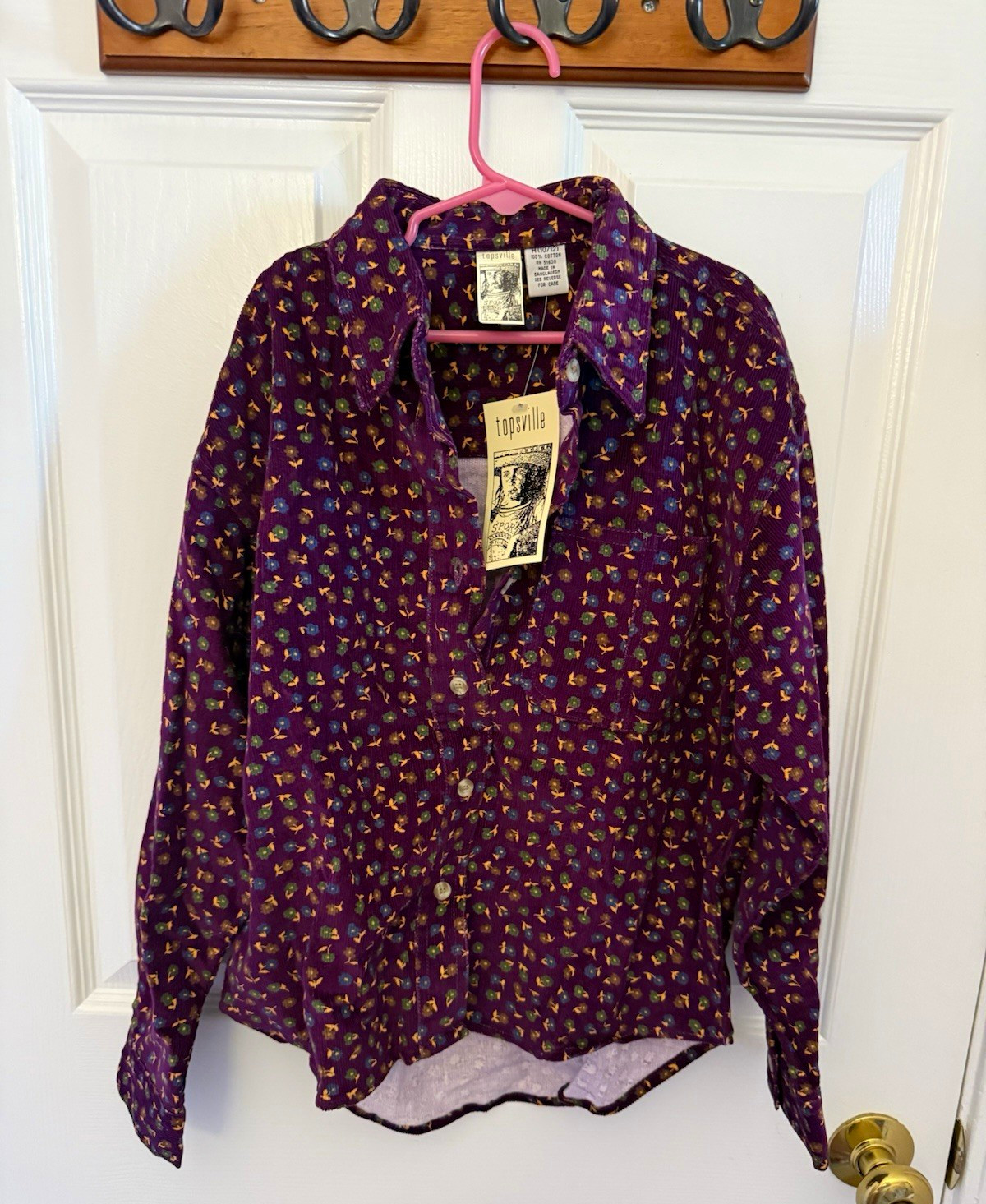 NWT Vintage 80s 90s Topsville Purple Floral Button-Up Long Sleeve Shirt GIRLS M