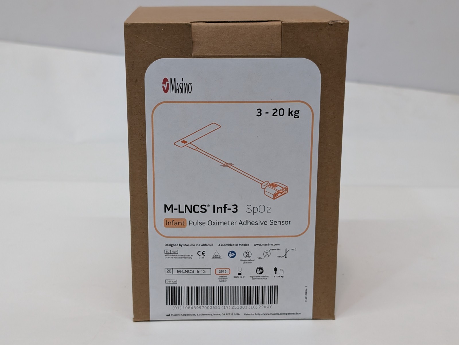 Case of 20 Masimo M-LNCS Inf-3 Infant SpO2 Adhesive Sensor, 36in cable, 20/case