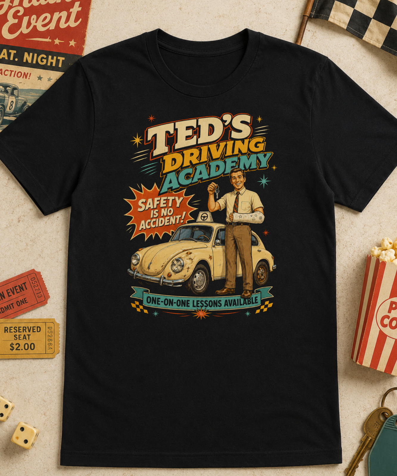 Ted\'s Driving Academy Tee Ted Bundy True Crime Dark Humor Black T Shirt XS-5XL