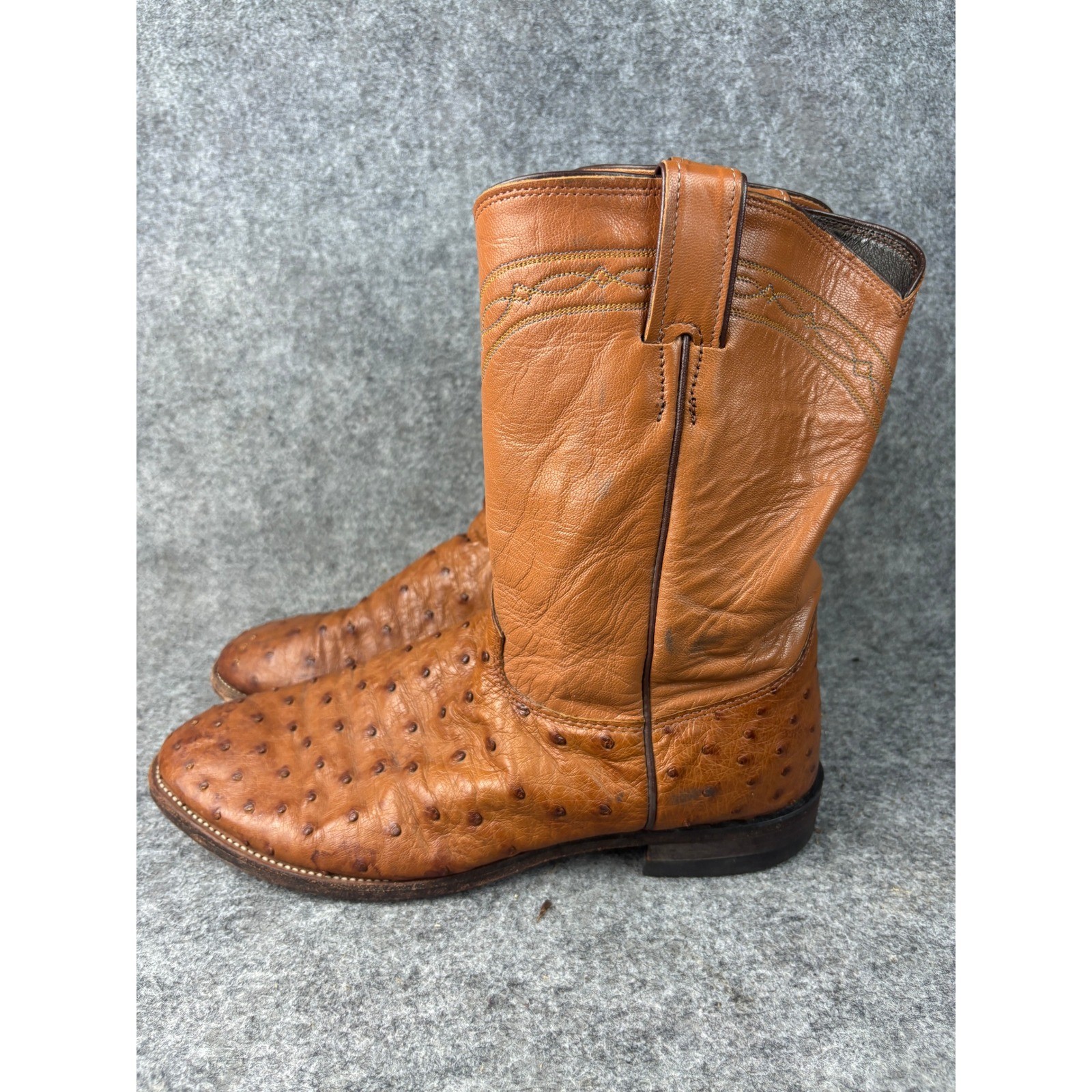 Vintage Justin Ostrich Western Boots Mens 11 EE Brown Full Quill Leather 3186