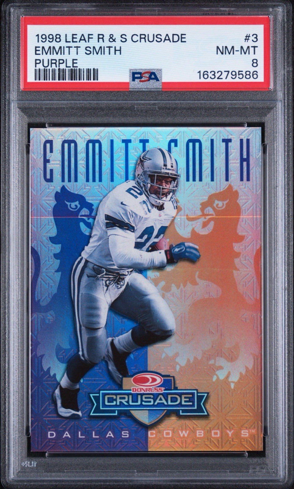 1998 Leaf R&S Crusade Emmitt Smith PURPLE /100 PSA 8 NM-MT POP 3 Cowboys 