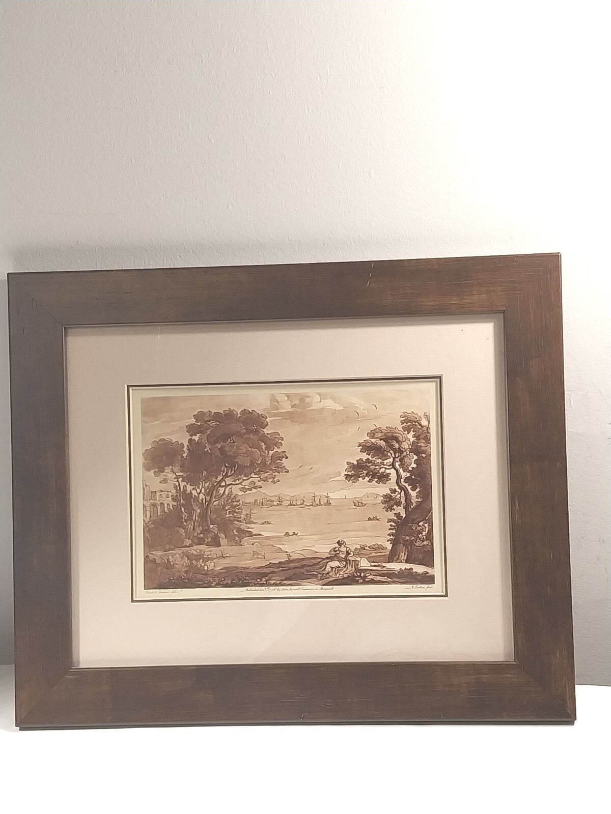 Sepia Landcape Engraving Of Claude Le Lorrain By Engraver R. Eardom 1776 Sepia Landcape Engraving Of Claude Le Lorrain By Engraver R. Eardom 1776