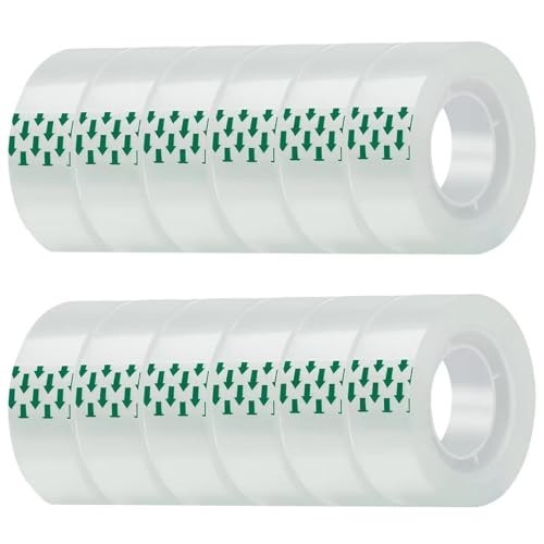 JACMD 12 Rolls Clear Transparent Tape Refills, 3/4 x 1000 inches, All-Purpose