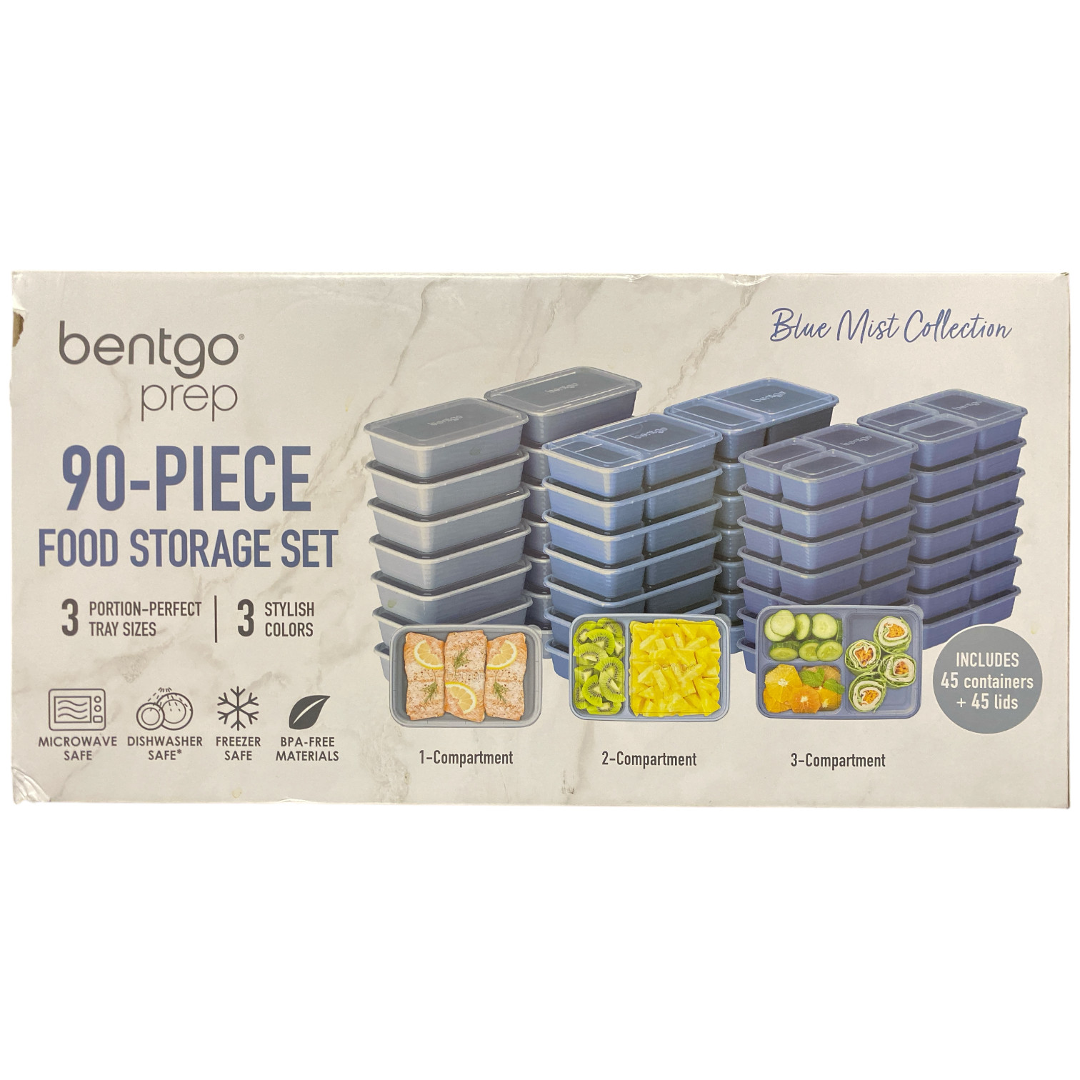 Bentgo 90 Piece BPA Free Portion Control Meal Prep Set with Lids (Blue Mist)