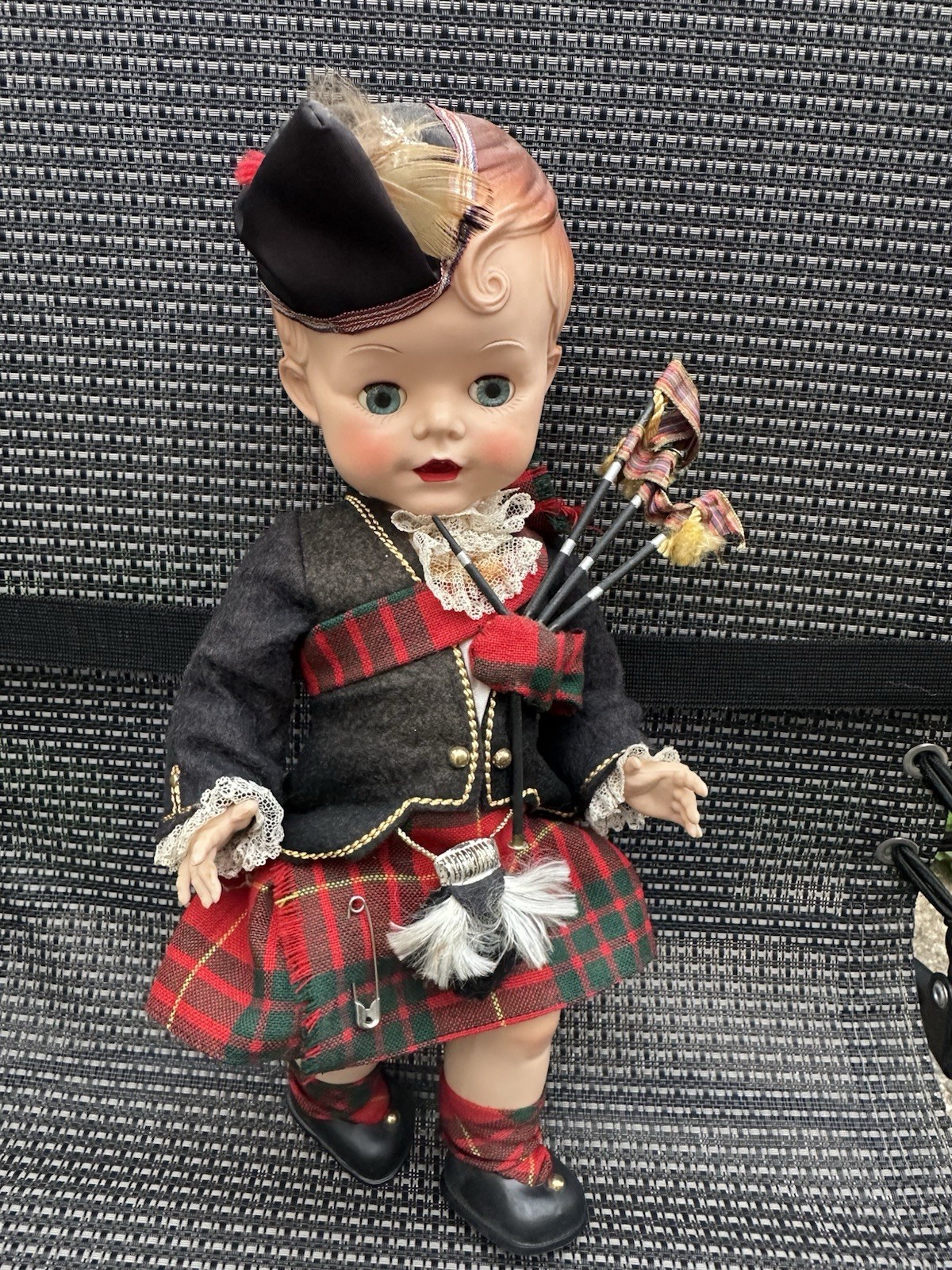 Vintage Pedigree England Scottish Boy Doll In Kilt With Bagpipes