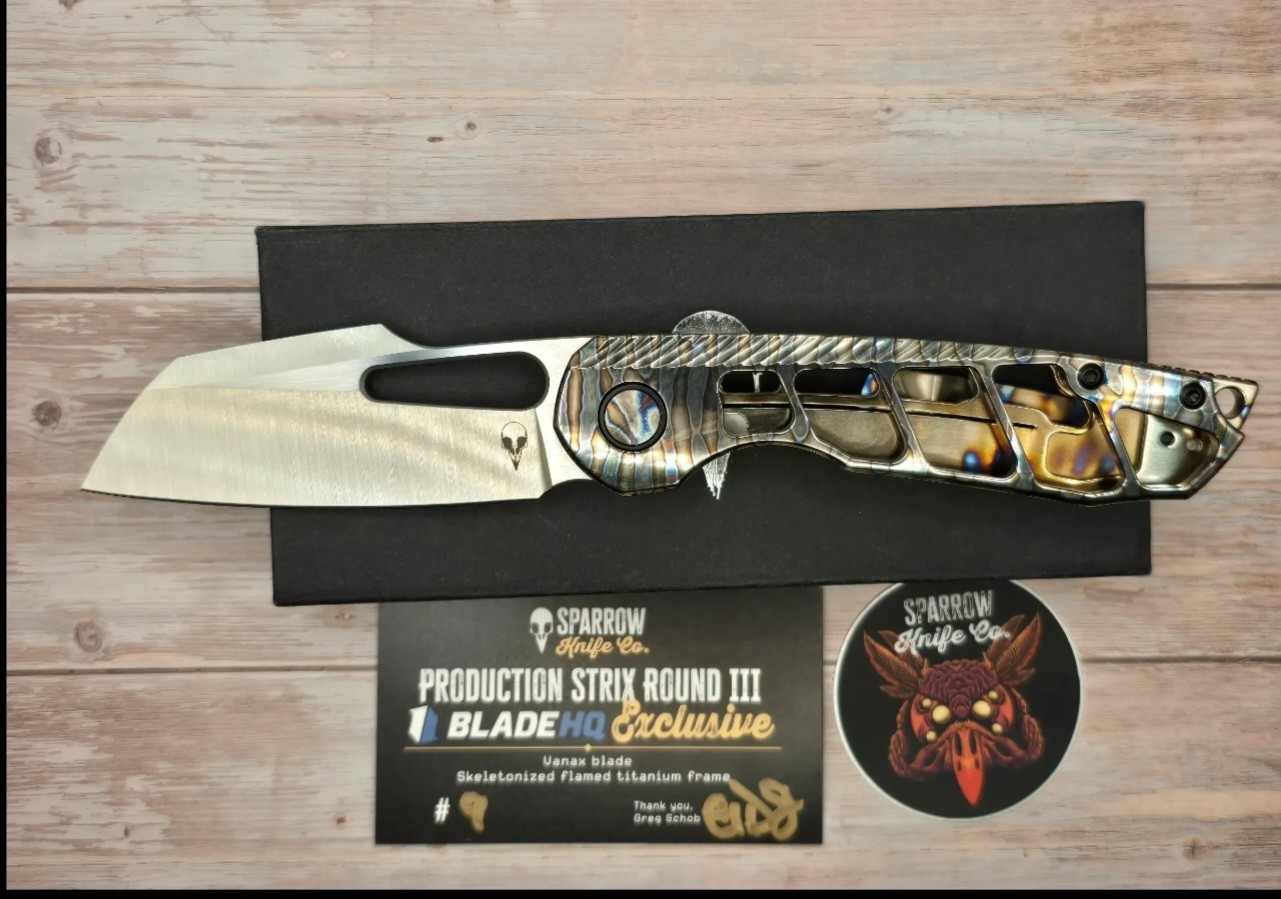 Sparrow Knife Co Custom 'Strix' w/ tiger stripe Anodizing and Skeletonized...