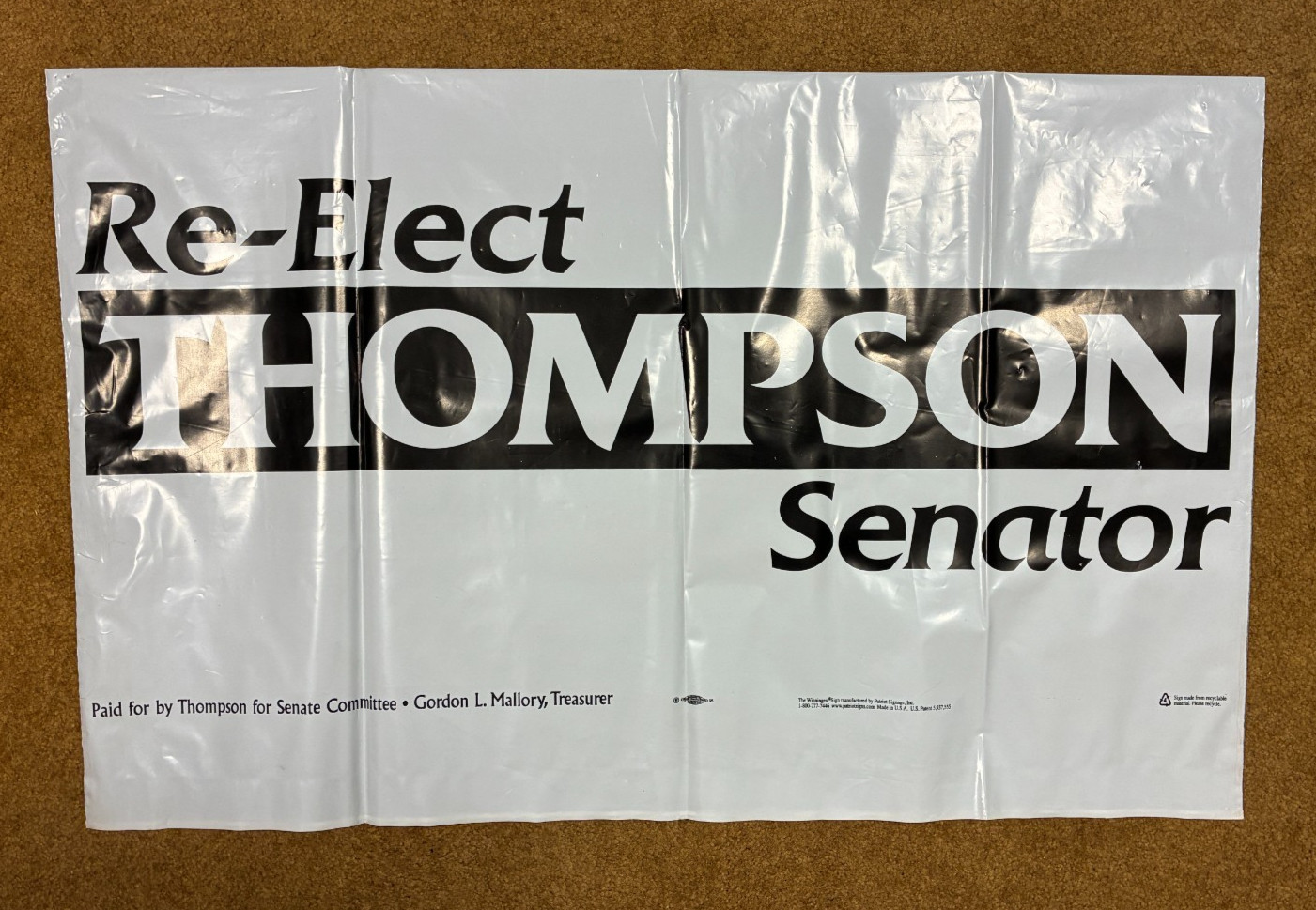 Vintage Re-Elect THOMPSON for U.S. Senate Political Campaign Yard Sign 32 Vintage Re-Elect THOMPSON for U.S. Senate Political Campaign Yard Sign 32