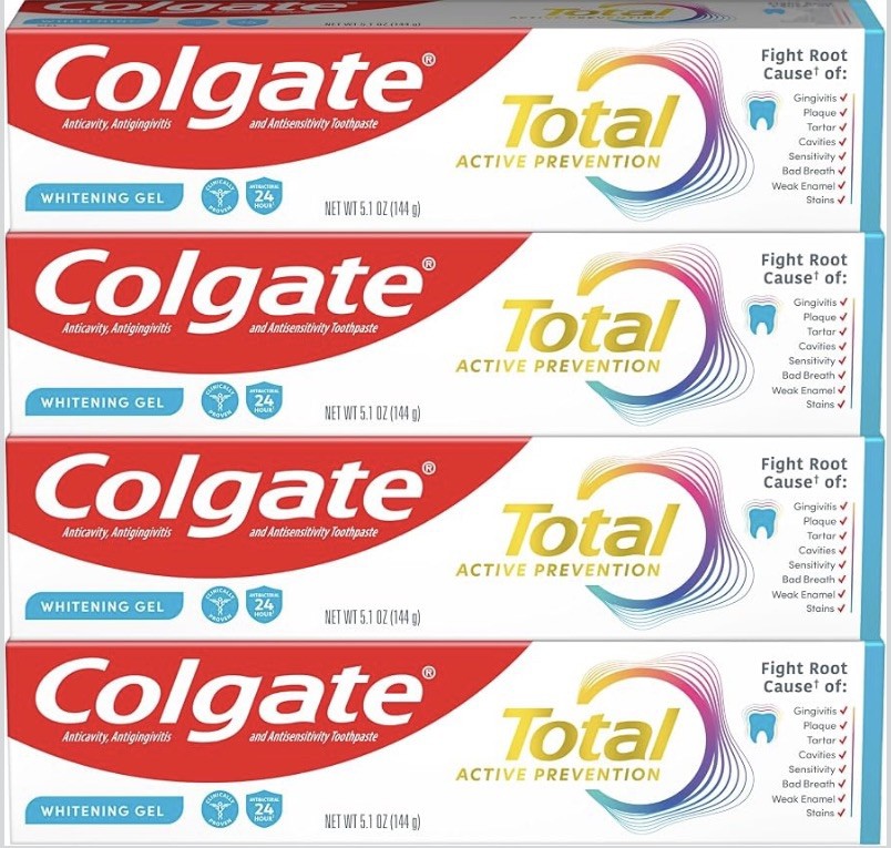 Colgate Total Whitening Toothpaste Gel with Fluoride, Bulk 4 Pack, 5.1 oz Colgate Total Whitening Toothpaste Gel with Fluoride, Bulk 4 Pack, 5.1 oz