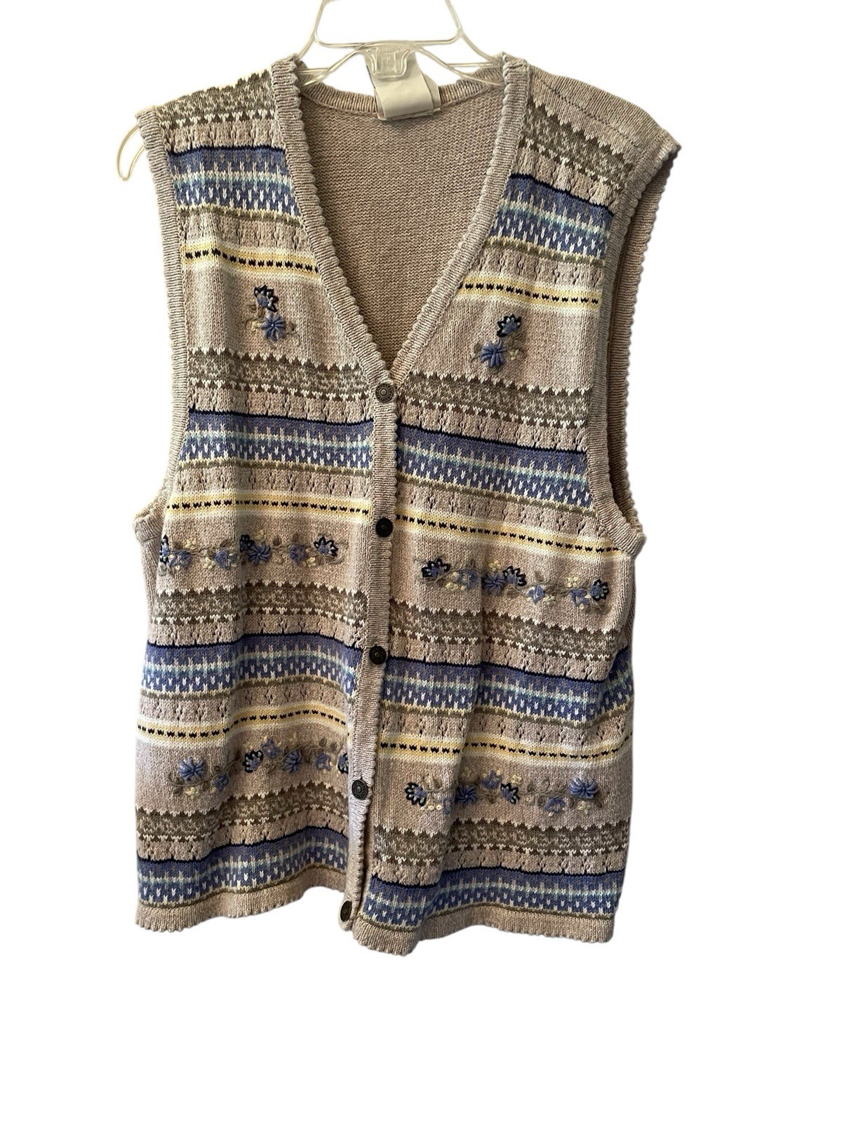 Vintage Northern Reflections Floral Knit Vest XL Sweater Button Up Top