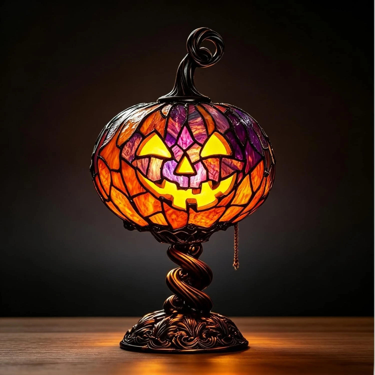 Halloween Pumpkin Table Lamp – Ghost & Bat Resin Decor