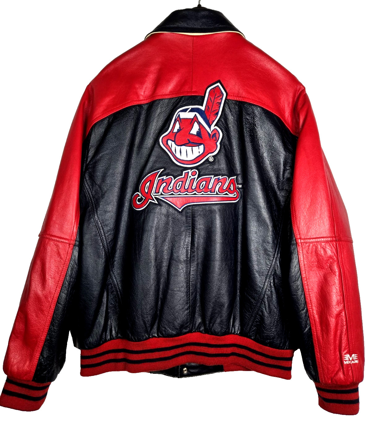 VTG Mirage Cleveland Indians Mens Sz Large Leather Bomber Jacket Chief Wahoo MLB