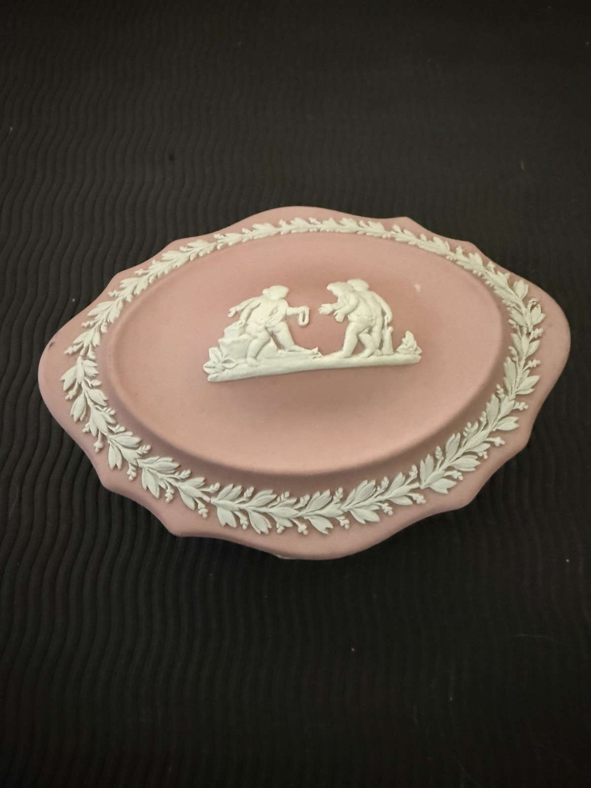 Vintage Wedgwood Jasperware Pink Oval Trinket Box with Lid 4.5” x 3.25”