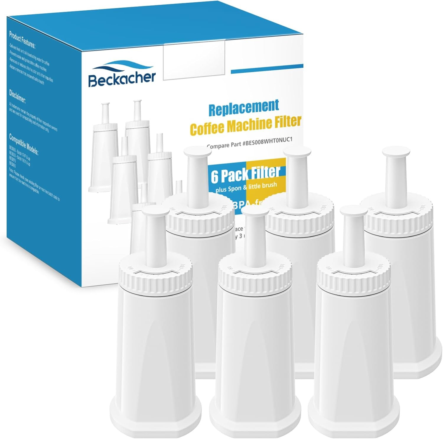 6 Pack Upgrade Water Filters Compatible with Breville BES880 Barista Touch, BES9