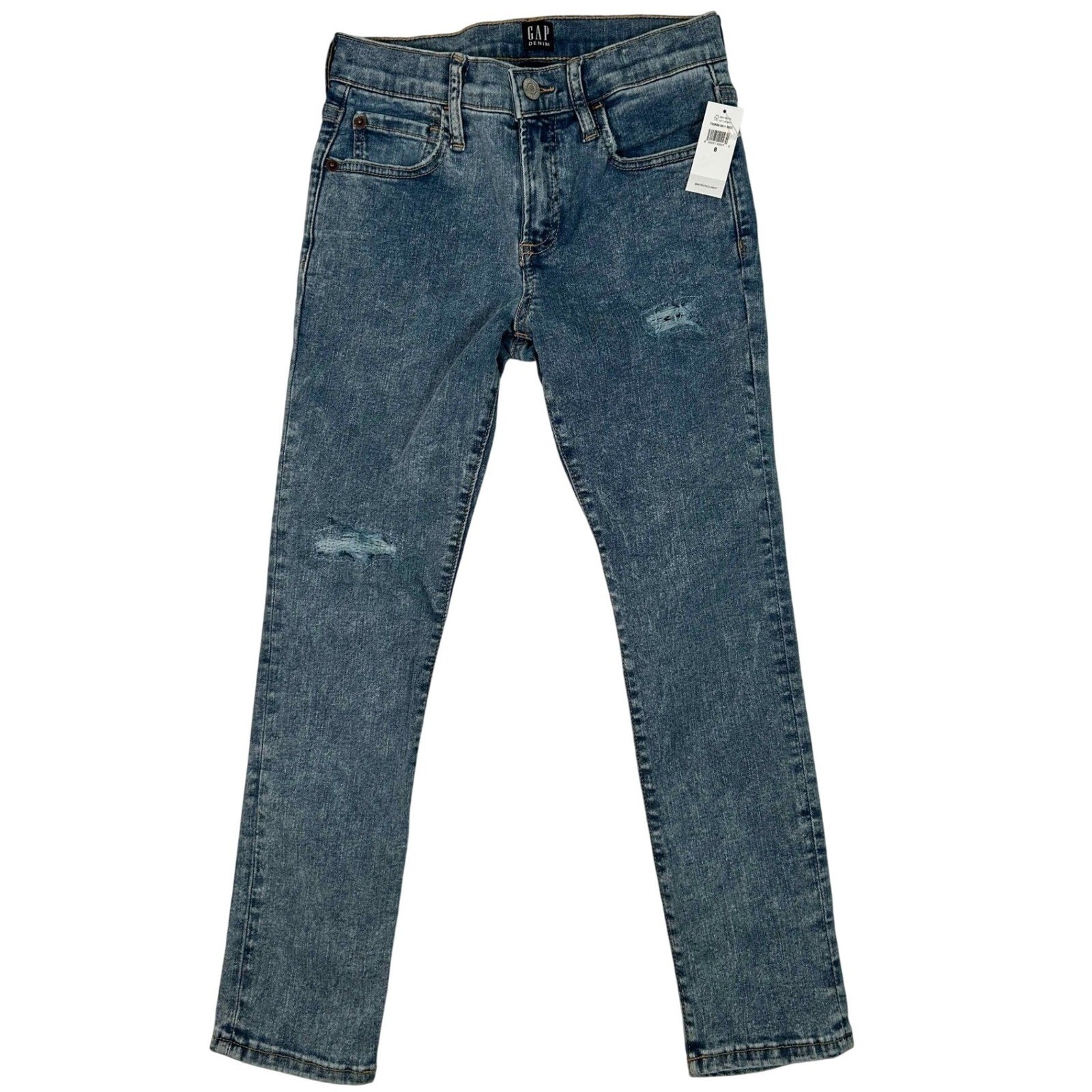 Gap Kids Boys Blue Acid Wash Distressed Stretch Skinny Jeans Size 8 New NWT