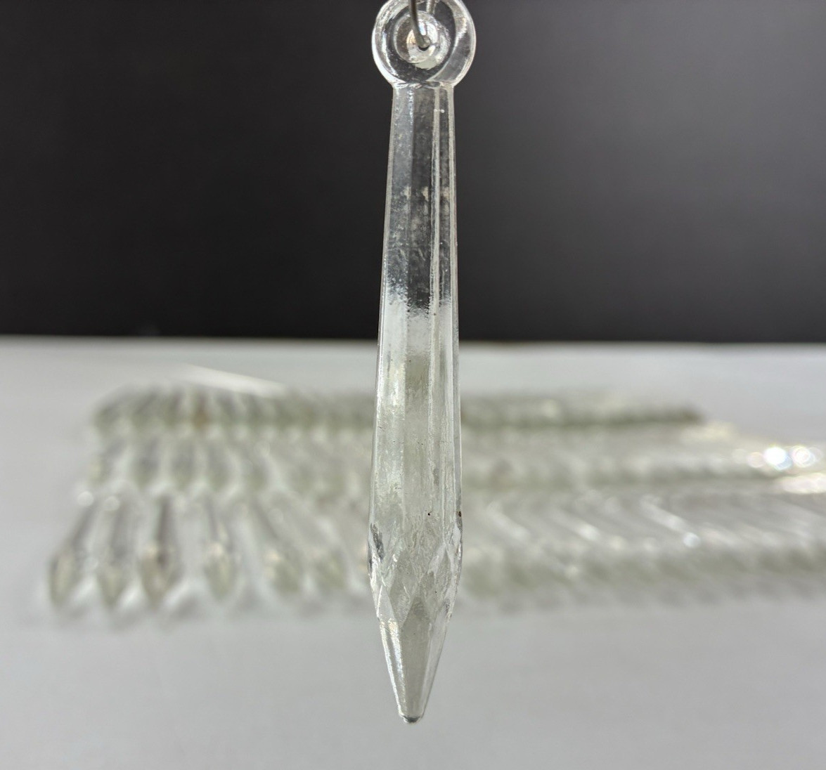 75 Antique Glass Spear-shaped Chandelier Prisms with Faceted Tips 3.25 75 Antique Glass Spear-shaped Chandelier Prisms with Faceted Tips 3.25