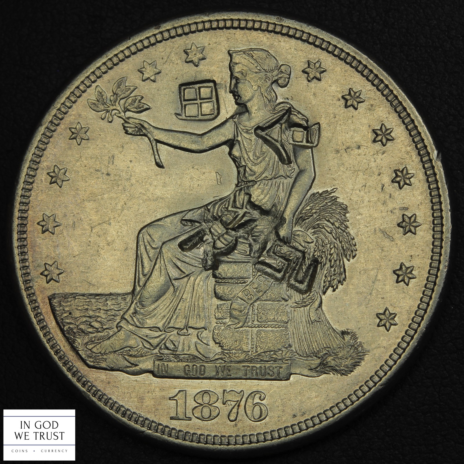 1876 S Chopmarked Trade Silver Dollar $1 Chop Mark (LUSTROUS BEAUTY)