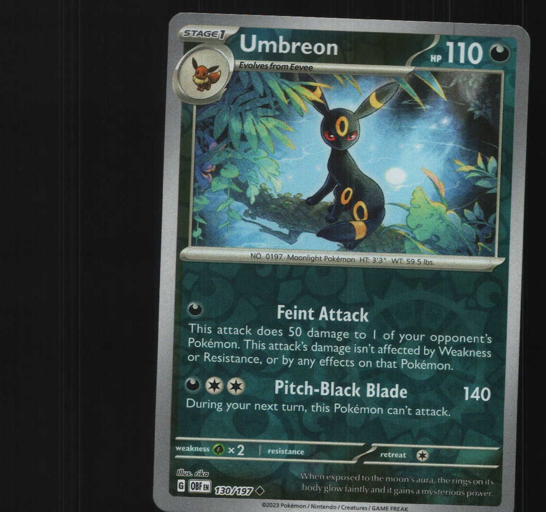 Umbreon 130/197 Uncommon Obsidian Flames Pokemon Reverse Holo Near Mint Umbreon 130/197 Uncommon Obsidian Flames Pokemon Reverse Holo Near Mint