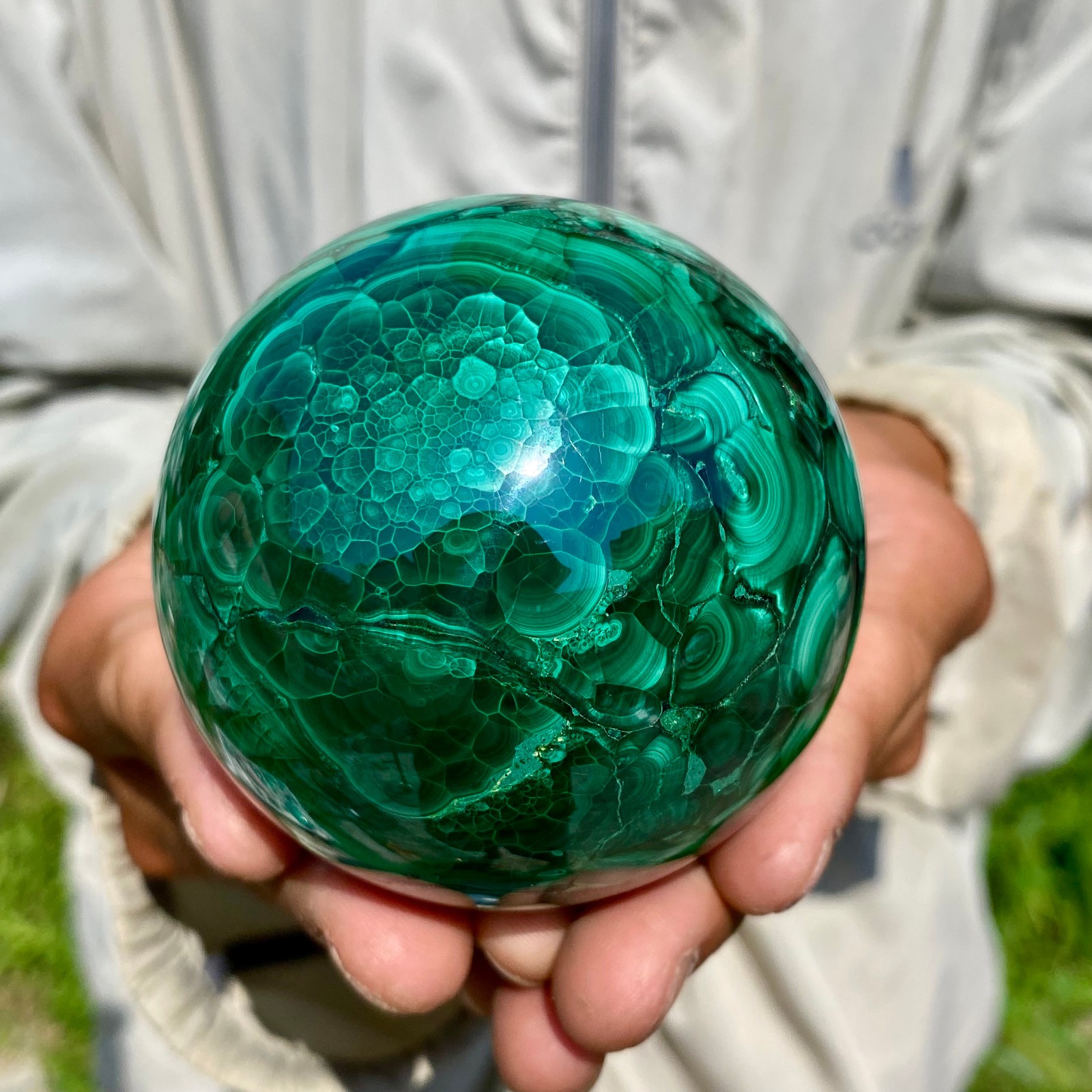 1.56LB Rare Natural Malachite quartz hand Carved sphere Crystal Healing