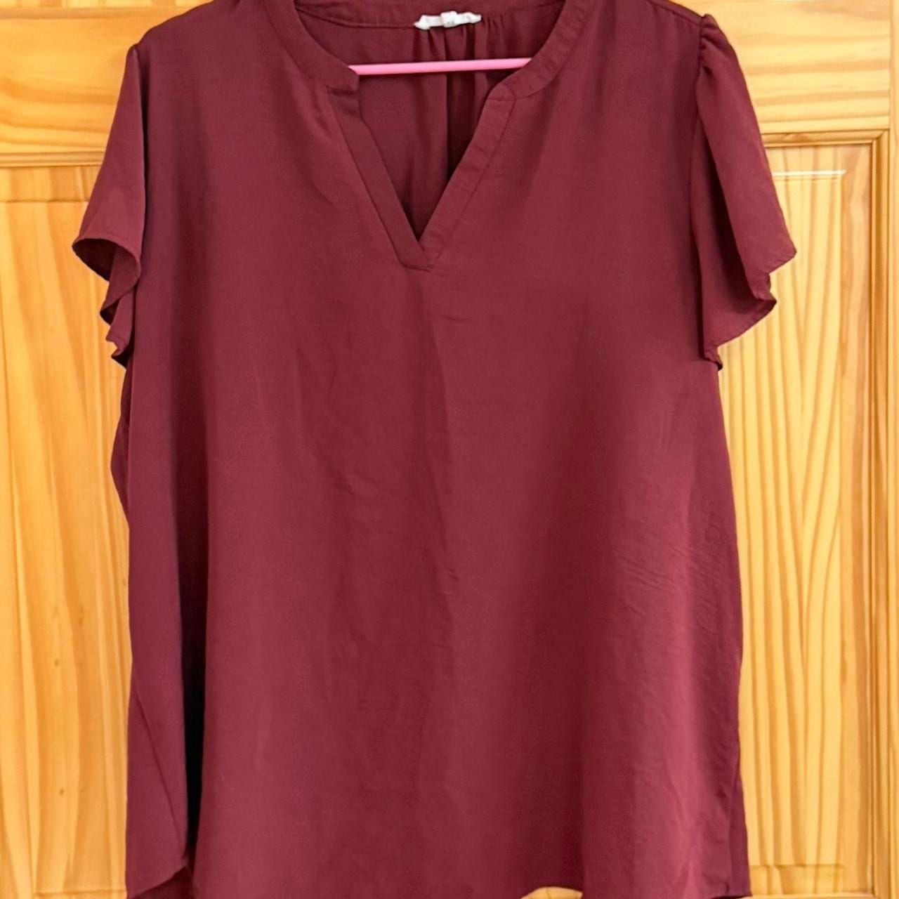 Maurices Burgundy V-Neck Flutter Sleeve Blouse