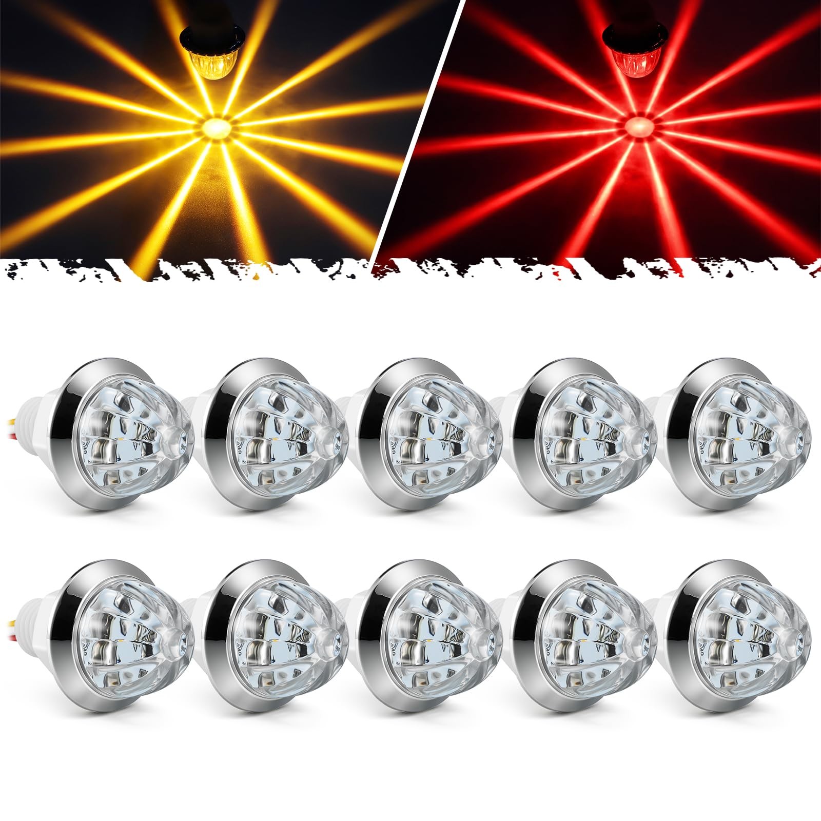 Partsam 10Pcs 3/4 Inch Amber Red Mini LED Watermelon Lights, 12V Amber/Red Partsam 10Pcs 3/4 Inch Amber Red Mini LED Watermelon Lights, 12V Amber/Red