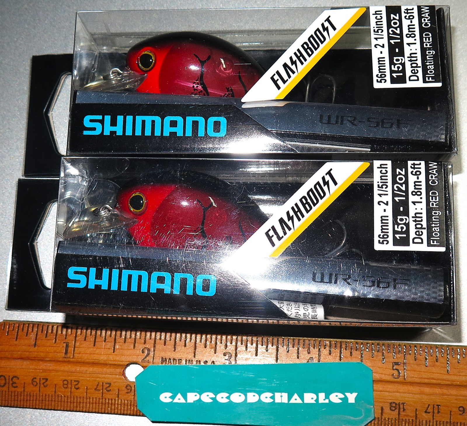 Lot of (2) Shimano WORLD CRANK FLASH BOOST Crankbait (WR-56FFB) RED CRAW New