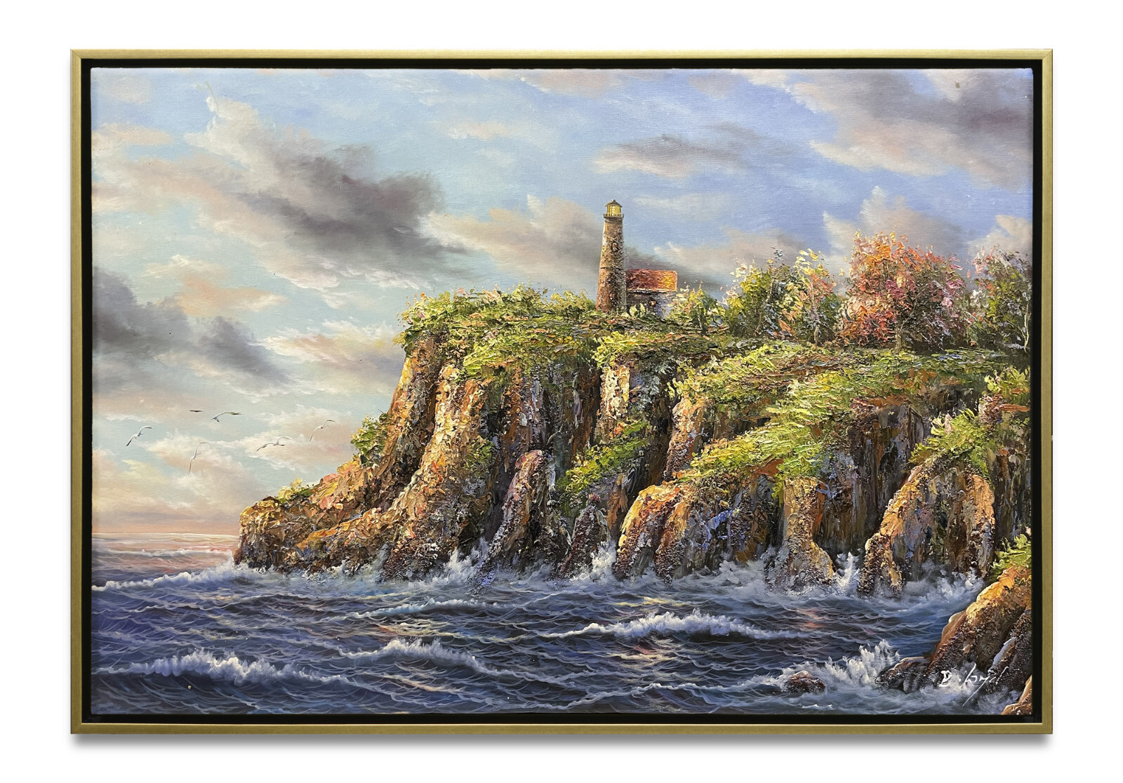 NY Art- Original Oil Painting of Cliff-side View on Canvas 24x36