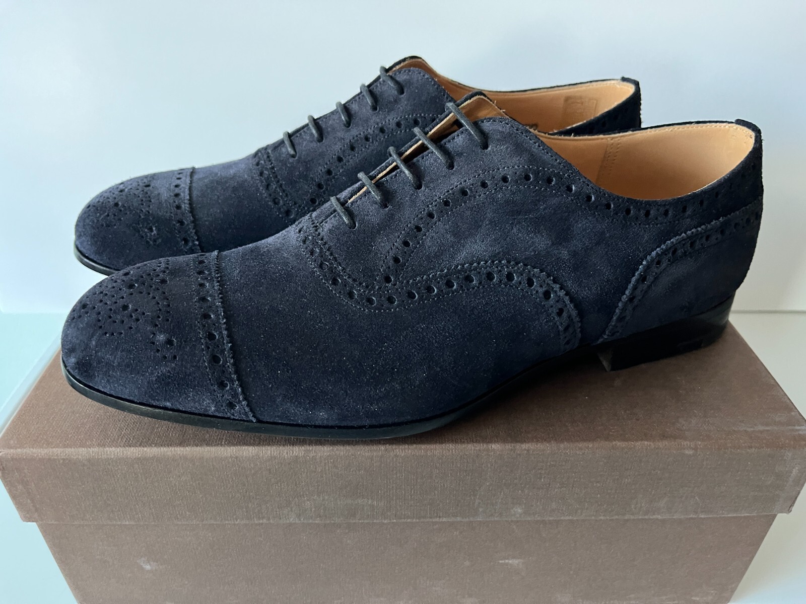 Church’s Duxford Derby Brogues Shoes Navy Suede New UK 8.5 EU 42.5
